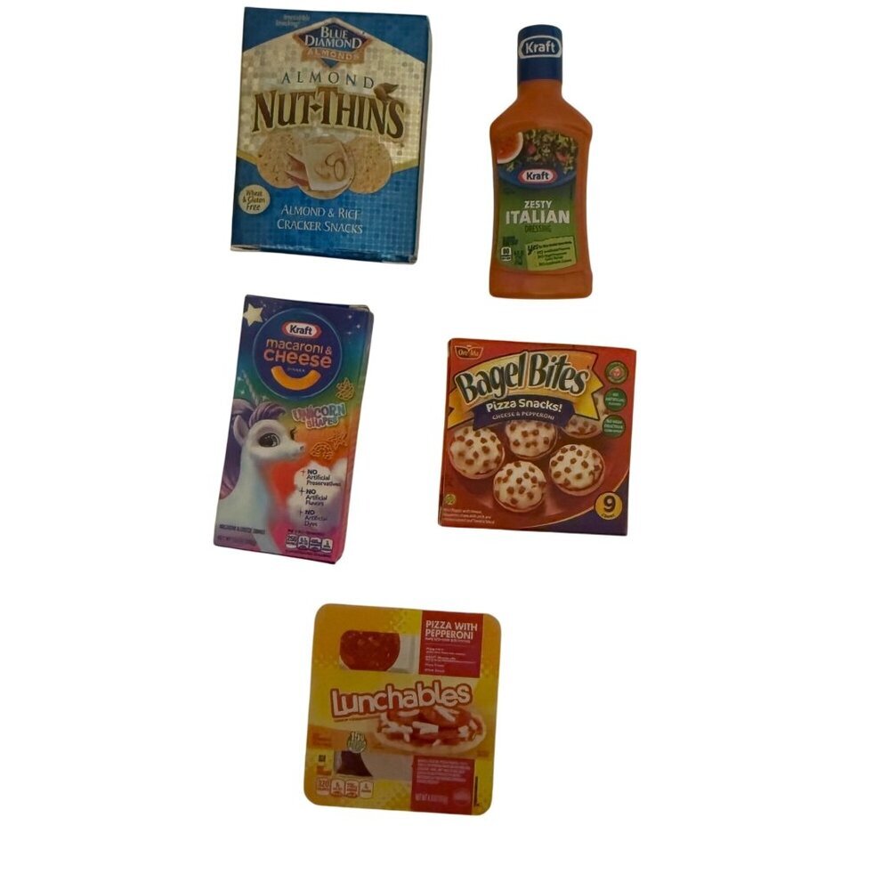 Minibrands Lot of 5 Nut-Thins Macaroni & Cheese Unicorn Shapes Bagel Bites
